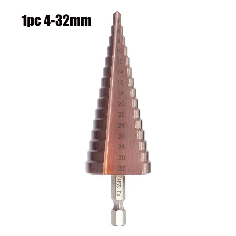 1pc 4-32mm M35 HSS Шаг сверло Кобальт конус сверла на возраст от 4 до 12 лет/20/32 мм машина для обработки деревянных Нержавеющая сталь металла кольцевая пила инструмент набор шестигранным хвостовиком - Цвет: 1pc 4-32mm