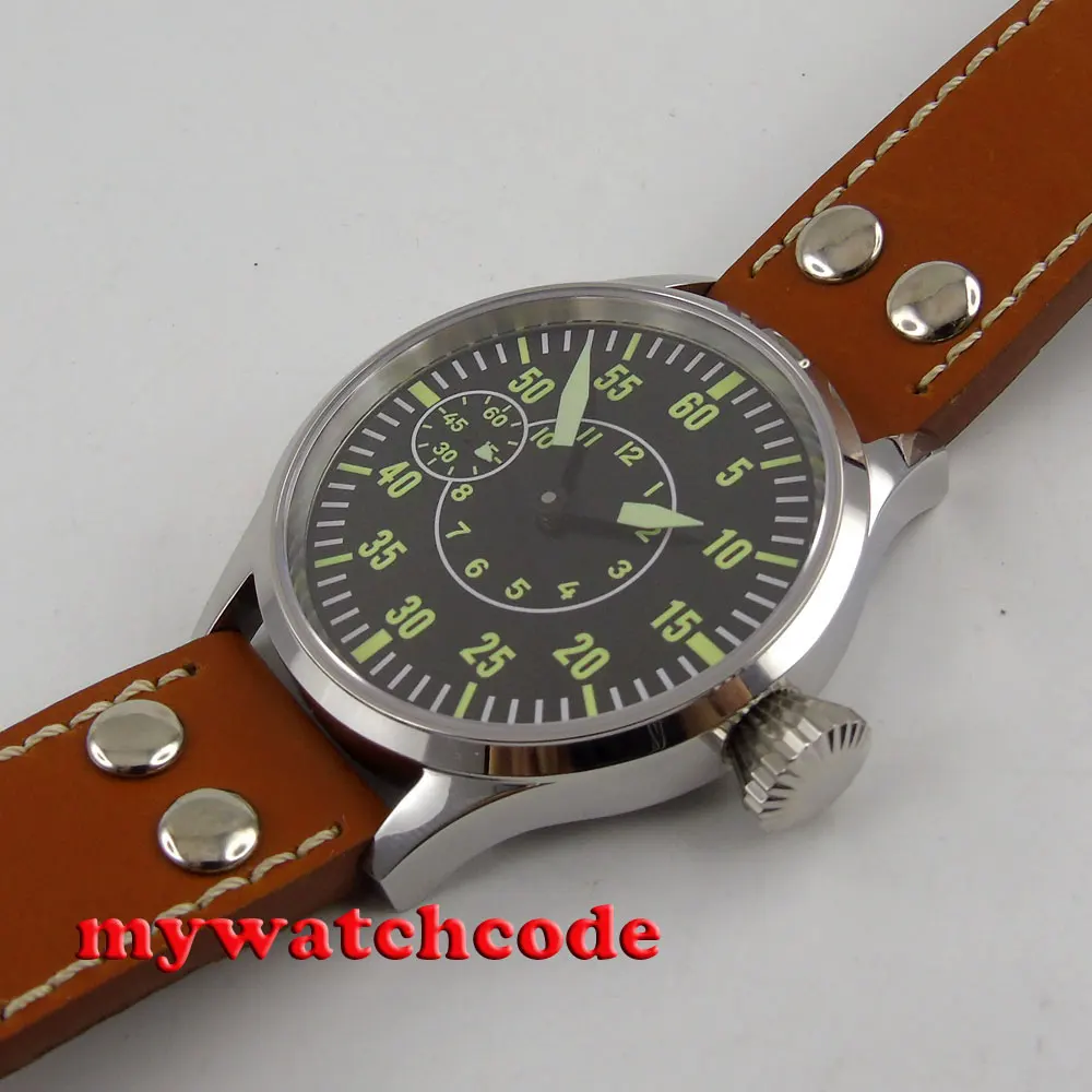 Полированный 44 мм стерильный черный циферблат сапфировое стекло 6497 ручная