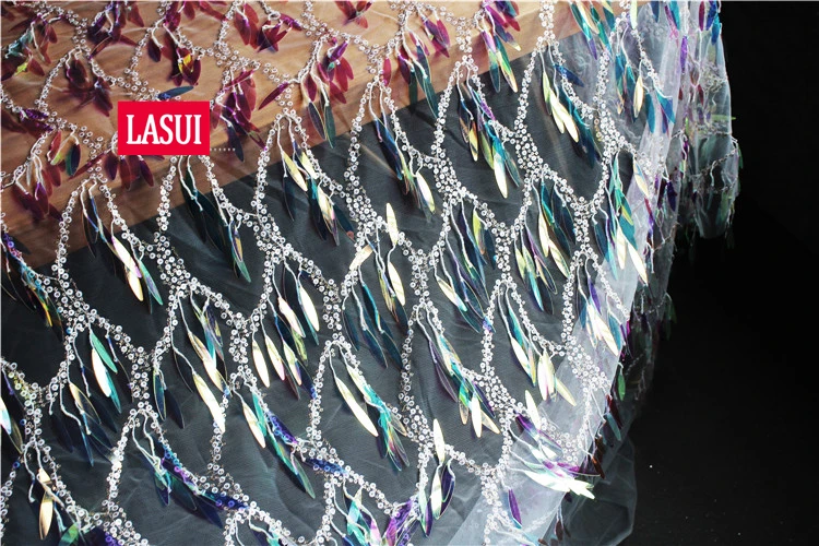 LASUI 1 ярд = 1 лот, 5 цветов, красивая кружевная ткань с кисточками и блестками, волшебное цветное платье с блестками для выступлений, вечернее платье W0096
