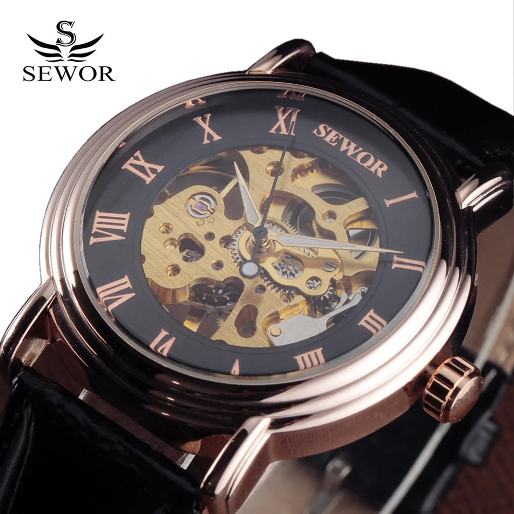 Мужские часы SEWOR розовые золотые дизайнерские римские лучший бренд Роскошные Erkek