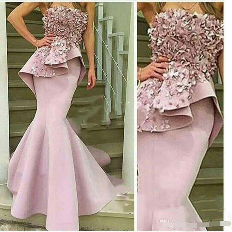 Вечернее платье Русалочки с 3D цветочной аппликацией без бретелек длинное для