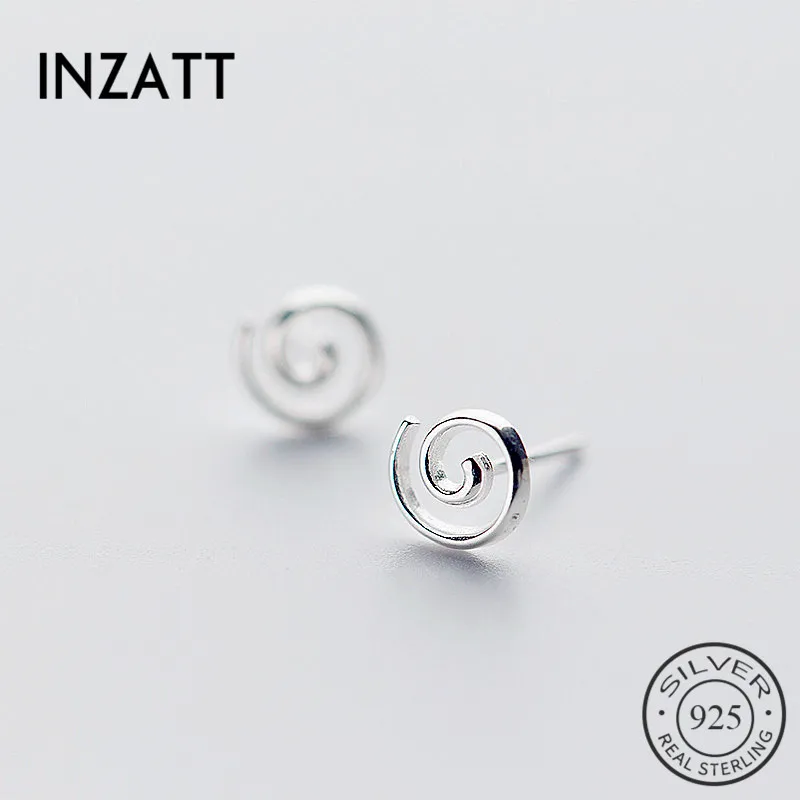 INZATT 925 пробы серебряные минималистичные геометрические спиральный гвоздик серьги для женщин модные маленькие ювелирные изделия мужские аксессуары подарок