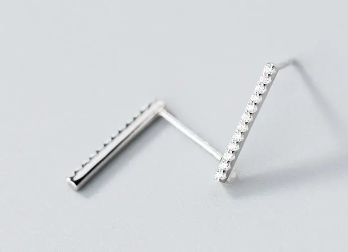 1 пара 100% реального. 925 стерлингового серебра Fine Jewelry Lucky прямо бар геометрические