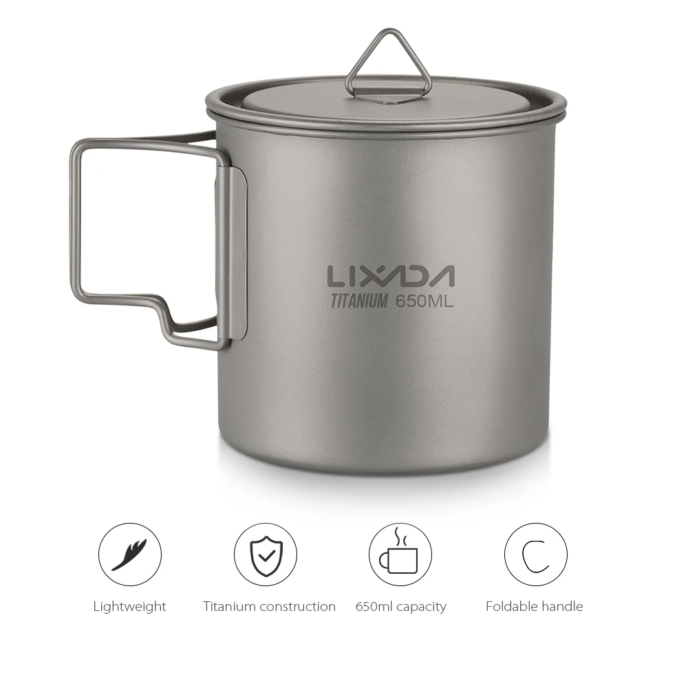 Ультралегкая титановая кружка Lixada 300/350/550/650 мл уличная для воды кемпинга и