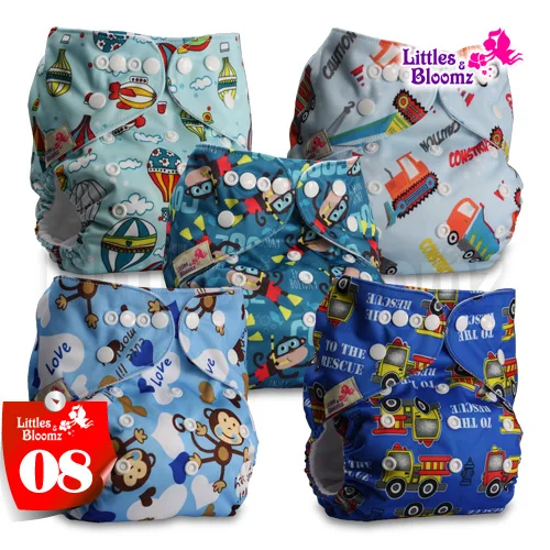 [Littles и Bloomz] 5 шт./компл. Детские Моющиеся Многоразовые реальные тканевые карманные подгузники, 5 подгузники/подгузники и 5 вставки из микроволокна в одном комплекте - Цвет: 08