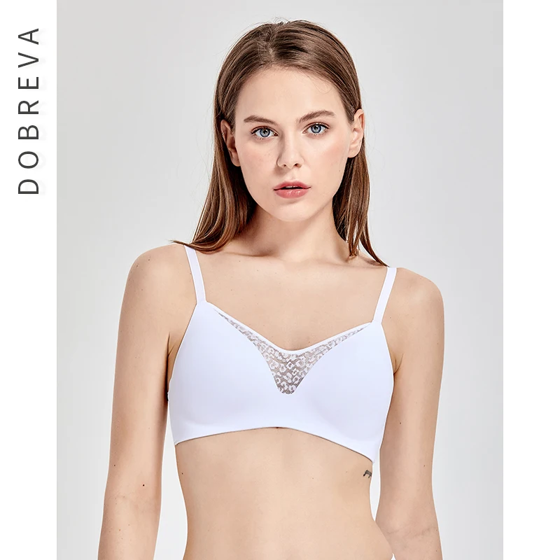 White02 DOBREVA женские без косточек Мягкие прокладки полный охват бюстгальтер топы - Цвет: White02