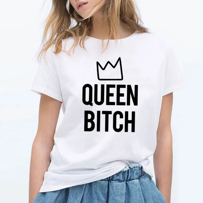 Женская футболка с буквенным принтом Queen Bitch забавные летние топы короткими