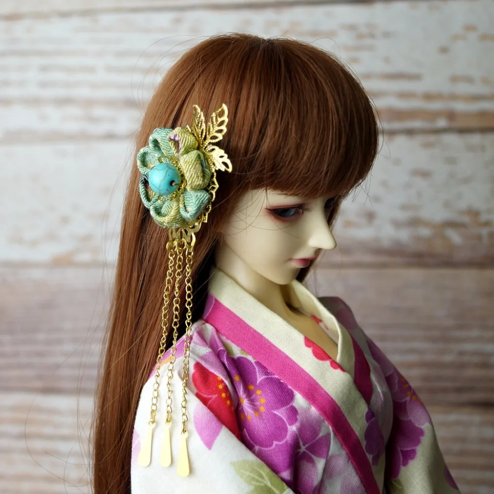 BJD цветок Япония Кимоно Стиль шпилька зеленый OOAK для женщин 1/4 17 &quot1/3 24&quot высокий