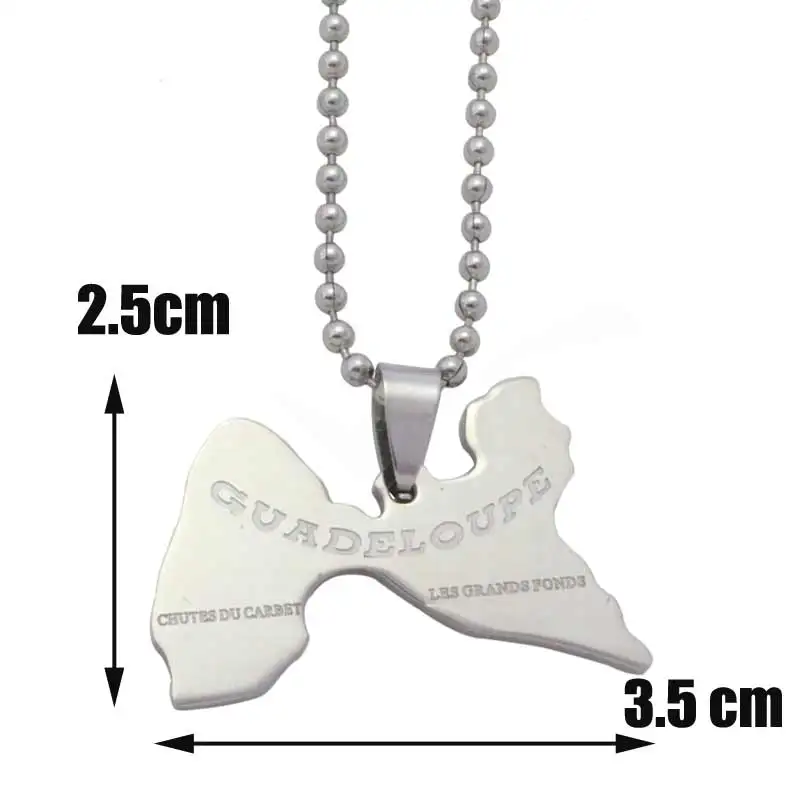 Подвеска и ожерелье из нержавеющей стали с картой Гваделупы | Украшения