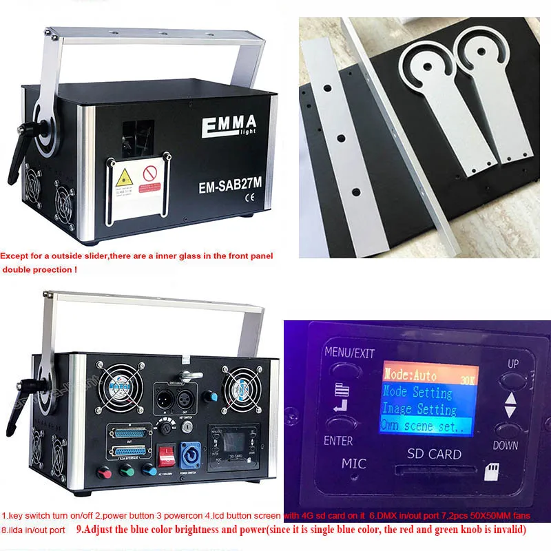 DMX 512 мини 4000 МВт синий Одноцветный лазерный сканер сценического освещения DJ