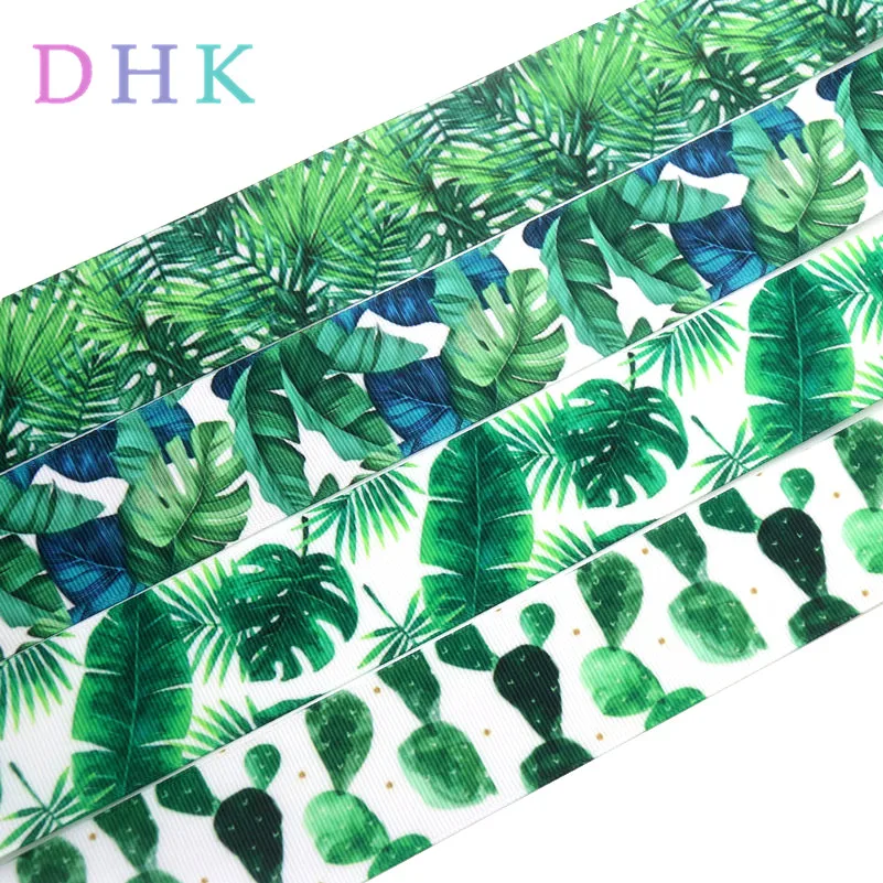 DHK 1 5 '✐ ярдов тропический лист кактус Печатный grosgrain ленточный аксессуар