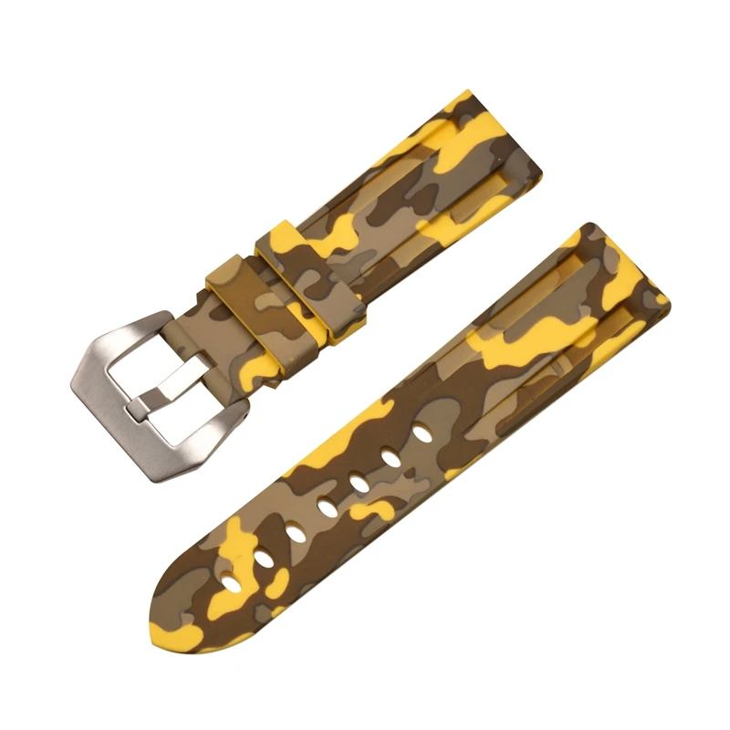 yell ca silver clasp HQ силиконовый ремешок 20 22 24 26 мм камуфляжные часы силиконовый браслет резиновый сменный Браслет наручных часов для PAM ремешок и стальная пряжка - Цвет ремешка: yell ca silver clasp