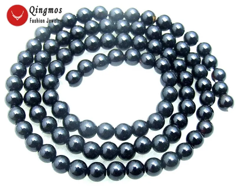 

Круглые бусины Qingmos 4 мм из натурального черного агата для изготовления ювелирных изделий «сделай сам», ожерелье, браслет, 15 дюймов, нитки из драгоценного камня, Los554