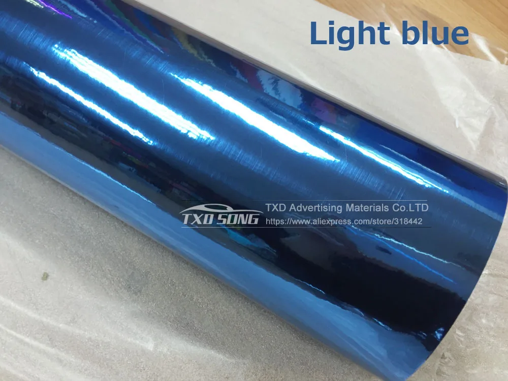 light blue Премиум Chrome растягивающийся розовое золото хромированная Виниловая пленка для оклеивания автомобилей для оклейки без воздушных пузырьков с Размеры: 10/20 Вт, 30 Вт/40/50/60x152 см/лот - Название цвета: light blue