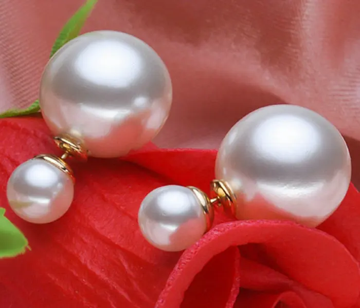 Высокое Качество Жемчужно-Белый Цвет Double Face Жемчуг Серьги Стержня Горячие Цвета