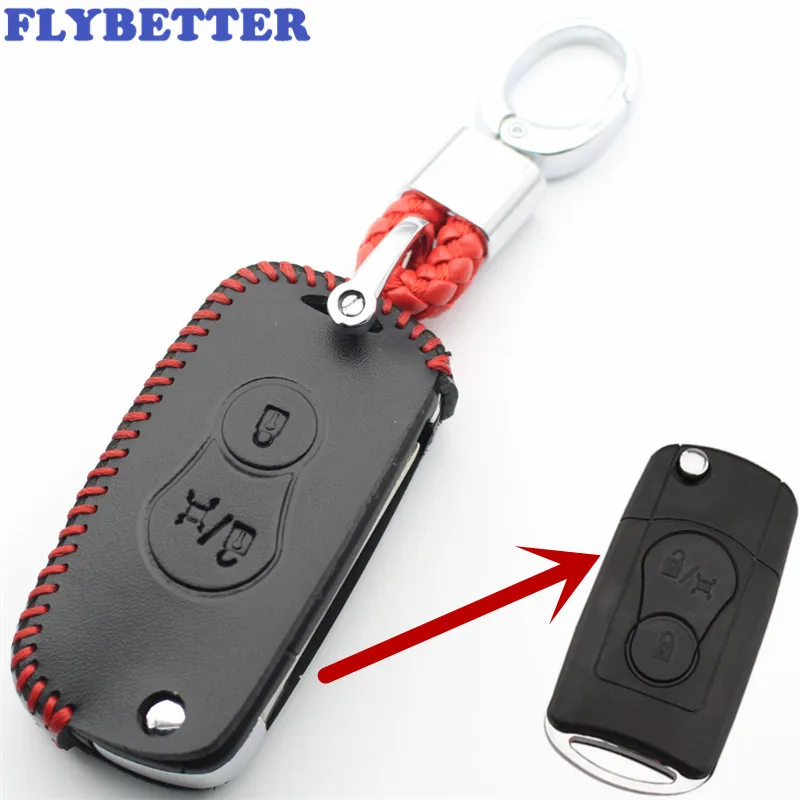 Чехол книжка для ключей FLYBETTER из натуральной кожи с 2 кнопками Ssangyong Actyon/SUV/Kyron (B)