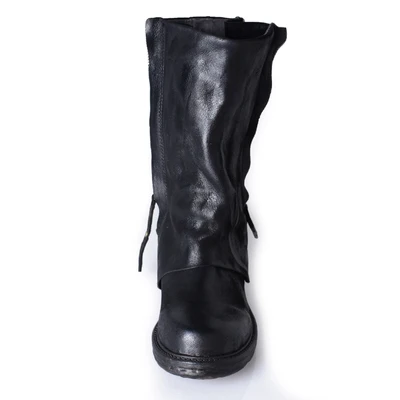 black(leather in) Бренд Prova Perfetto Античная Ретро Обувь Из Коровьей Натуральной Кожи Сапоги Средней Длины До Середины Икры Модные Женские Сапоги Большой Размер - Цвет: black(leather in)