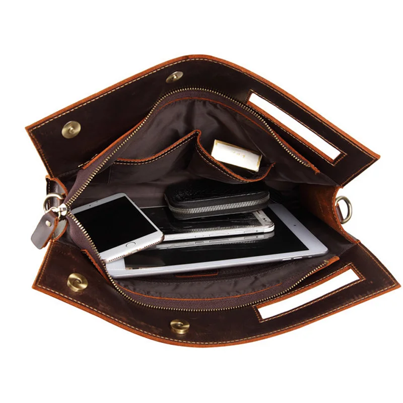 2018 New Retro Genuine Leather Men's Bag Crazy Horse Leather File Briefcase Men Shoulder Messenger Bag Fashion Laptop Handbags