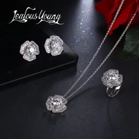 2017 luxury flower earrings ring and necklace bridal jewelry sets for women inlay aaa cubic zirconia wedding jewelry set as144