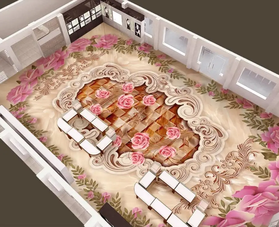 Пользовательские 3D полы фрески фото пол обои для гостиной спальни Роза узор
