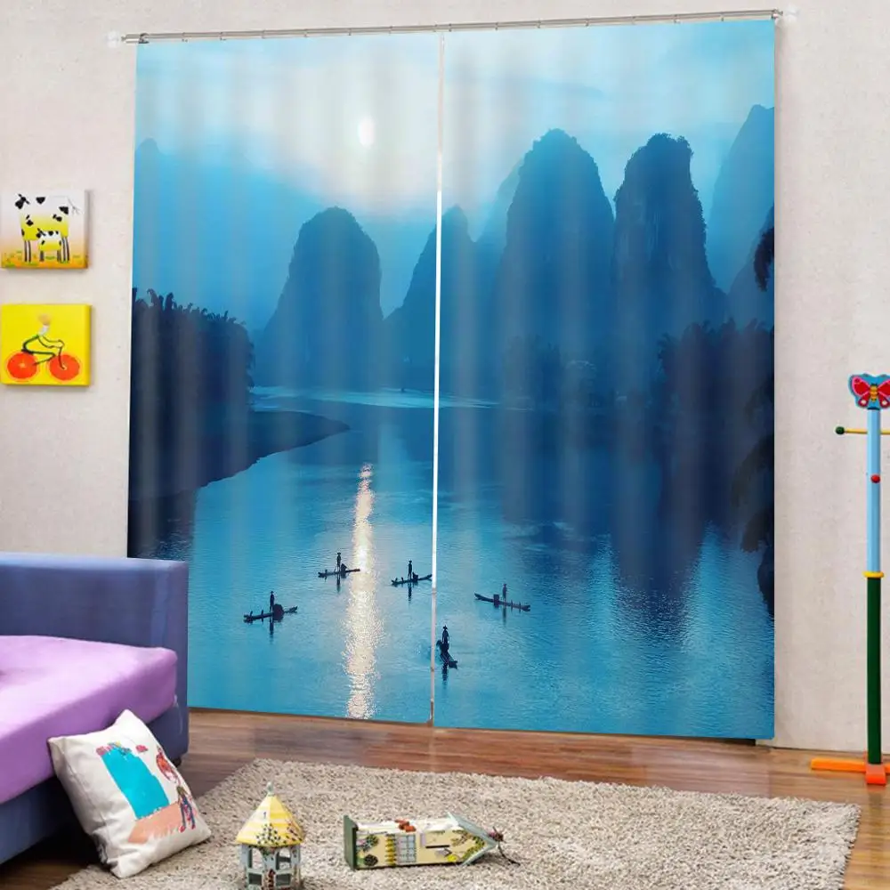 

landscape scenery Luxury Blackout 3D Window Curtains For Living Room blue curtains for bedroom Blackout curtain