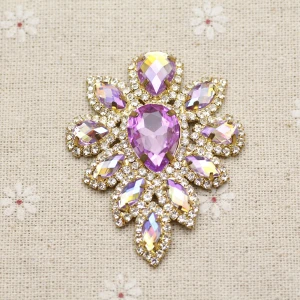 Light purple 5,8*4,5 см стекло+ Смола красочные стразы аппликация Золотая основа пояс с аппликацией пришитые Стразы для вечерние украшения свадебного платья - Цвет: Light purple