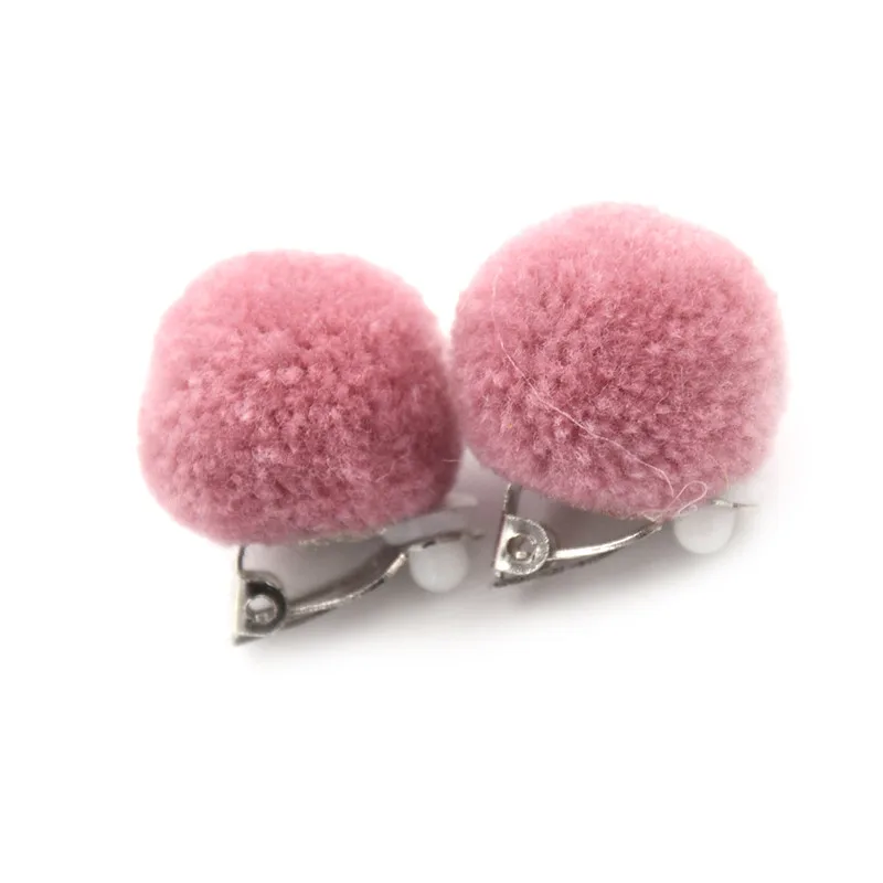 pink 1 пара милых детских сережек на клипсах, Женский плюшевый меховой мячик, не пирсинг, серьги, Женская Ушная клипса, серьги для девочек, вечерние, свадебные - Окраска металла: pink