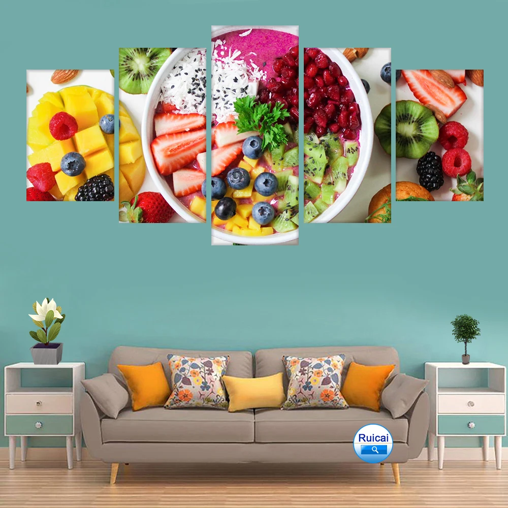 Wall Art 5 Panel HD Print Delicious Fruit Sarah Poster Canvas Painting Modular Restaurant Kitchen Decoration Mural | Дом и сад
