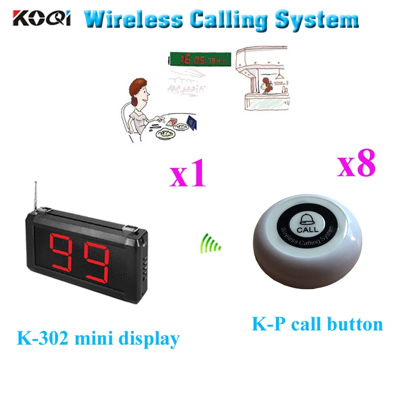 Wireless Guest Calling System Ycall Restaurant Guest Call Paging Host Display Waterproof Call Button(1 display+8 call button)