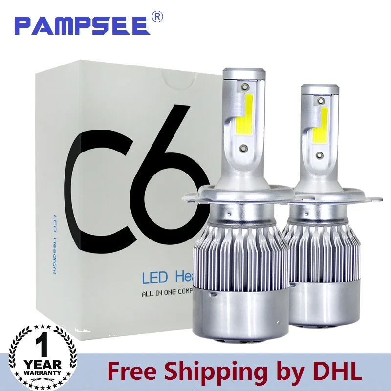 

PAMPSEE C6 Super Bright LED Car Headlight H1 H3 H4 H7 Headlamp Light H11 HB3/9005 HB4/9006 9012 9007 H13 6000K 72W 7600LM