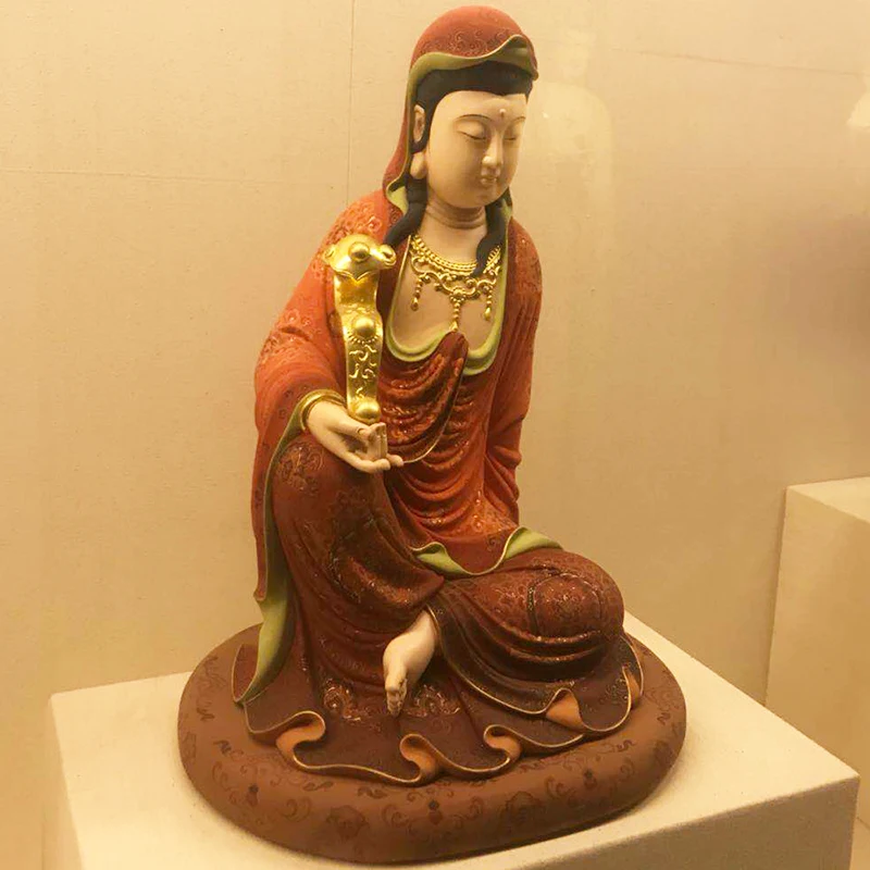 51 см Guanyin деревянные статуи Будды скульптура из дерева Budas estatua цветной рисунок