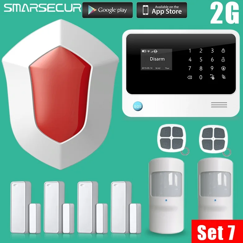 Smarsecur G90Bplus Беспроводная GSM сигнализация Android IOS приложение управление wifi GSM сигнализация сенсор комплект английский, русский, испанский голос - Цвет: SET 7