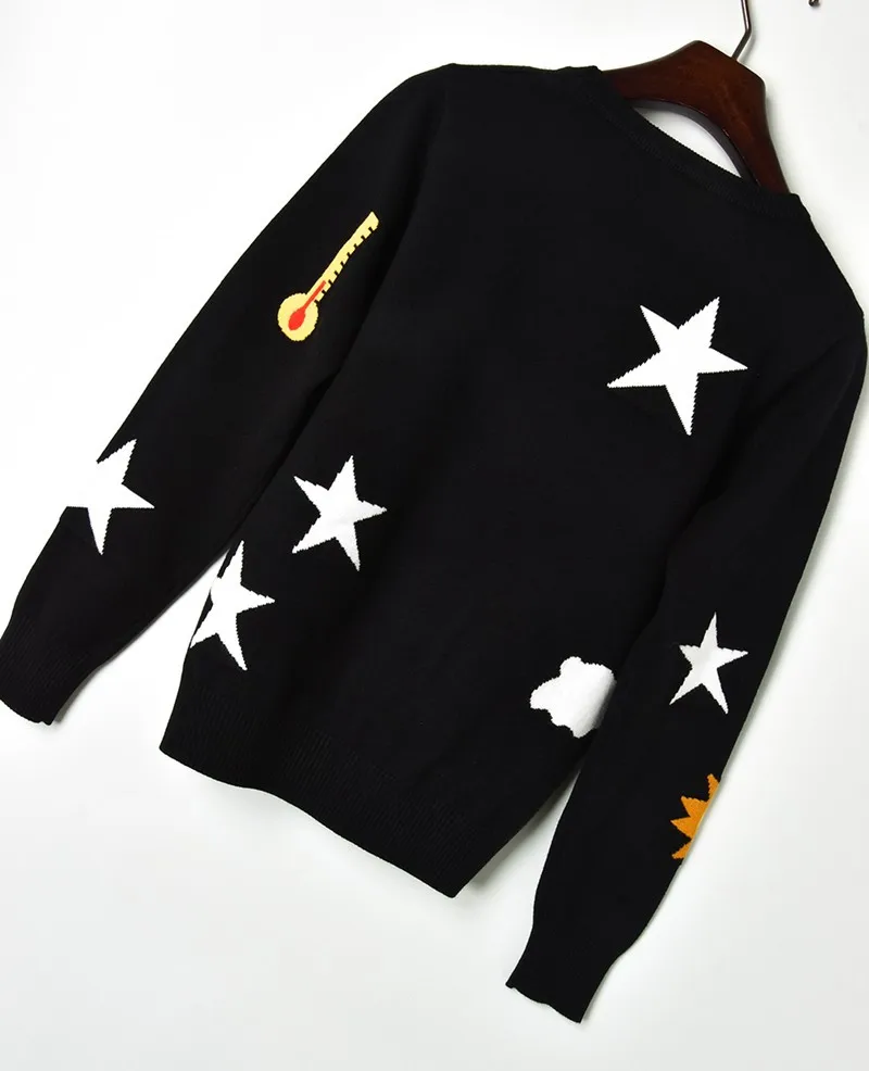 New 2018 Autumn Women's Sweaters Cute Jacquard Cloud Stars Female Casual Pullover High Street Jumper Full Sleeves Collage Tops | Женская