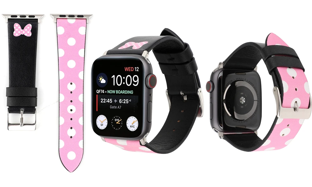 Ремешок YUKIRIN Dots Minnie Mickey из натуральной кожи для Apple Watch серии 4 3 2 1 ремешок для iWatch 38 42 мм 40 44 мм мышь