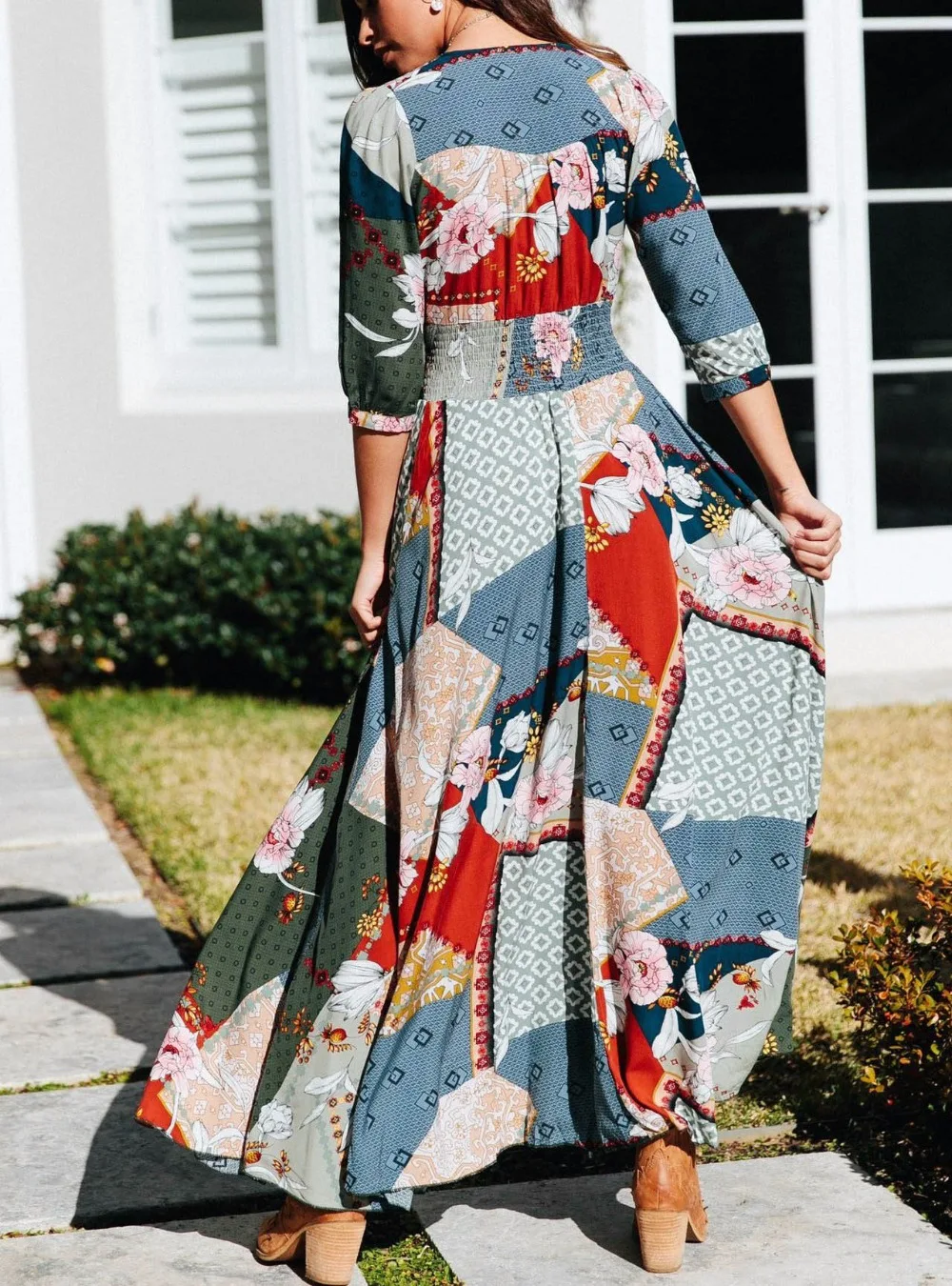 Bohoartist женские макси платья элегантные Boho Путешествия Пляж свободное с цветочным