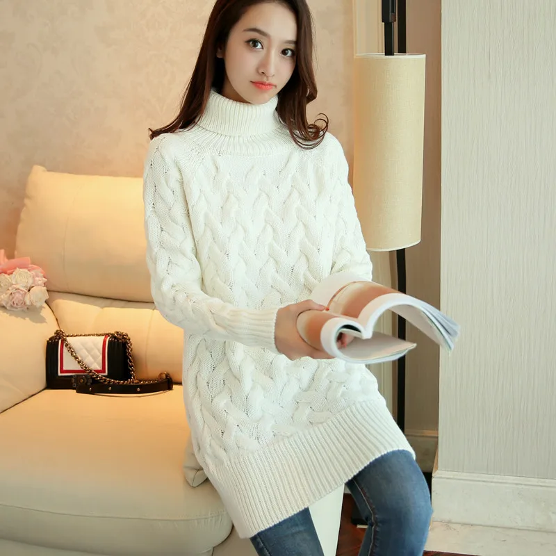 Winter Women Turtleneck Soft Sweater Female Casual Loose Long Sleeve Warm Womens Pullover Cable Knitted | Женская одежда