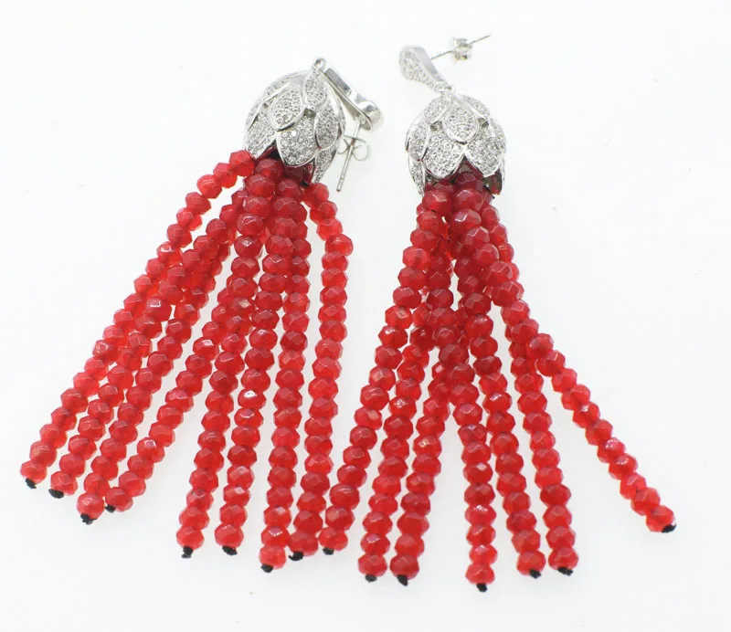one pair green red jade color roundel faceted 4*2mm tassle hook earrings 80mm wholesale beads FPPJ | Украшения и аксессуары