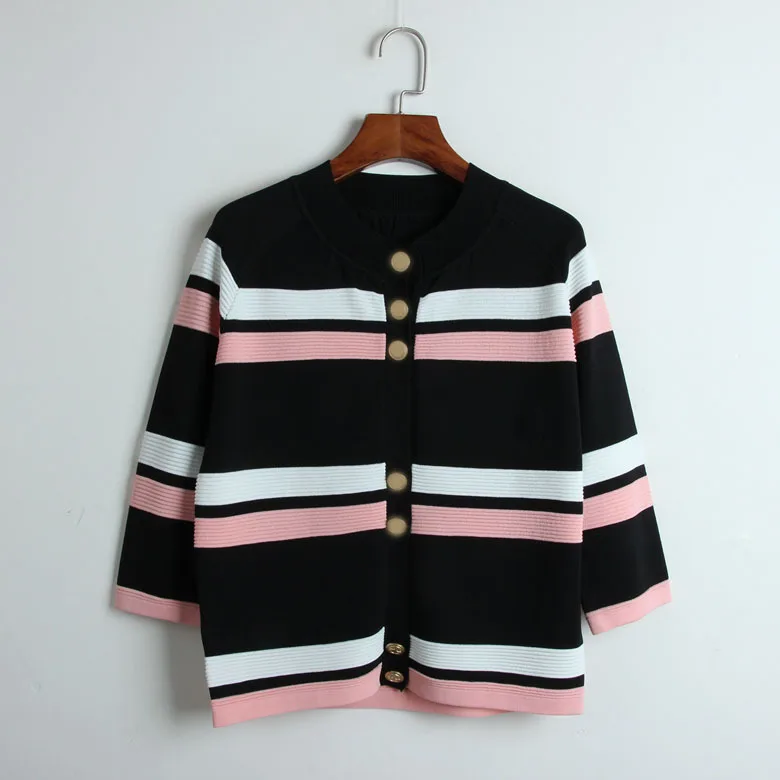 Hit Color Striped Cardigan Sweater 2019 Spring Single Breasted Womens Ladies Brand Runway Knitted Coat Outwear |