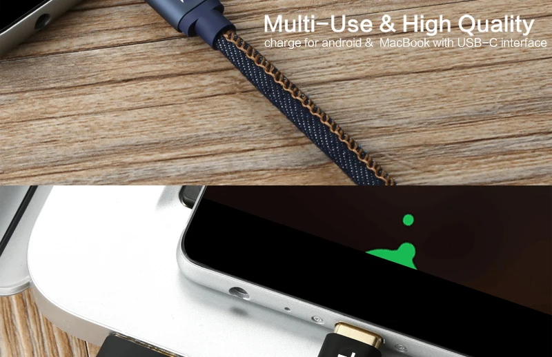 TOPK [5-Pack] usb type-C кабель в джинсовой оплетке для синхронизации данных, мобильный телефон, USB кабель для samsung S8 S9 Plus a5 one plus 5t 6