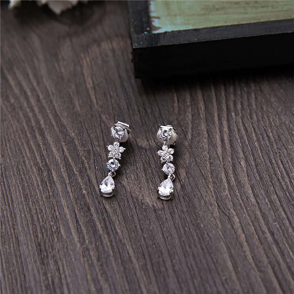 AAA прозрачный кубический цирконий цветок ожерелье серьги Ювелирные наборы