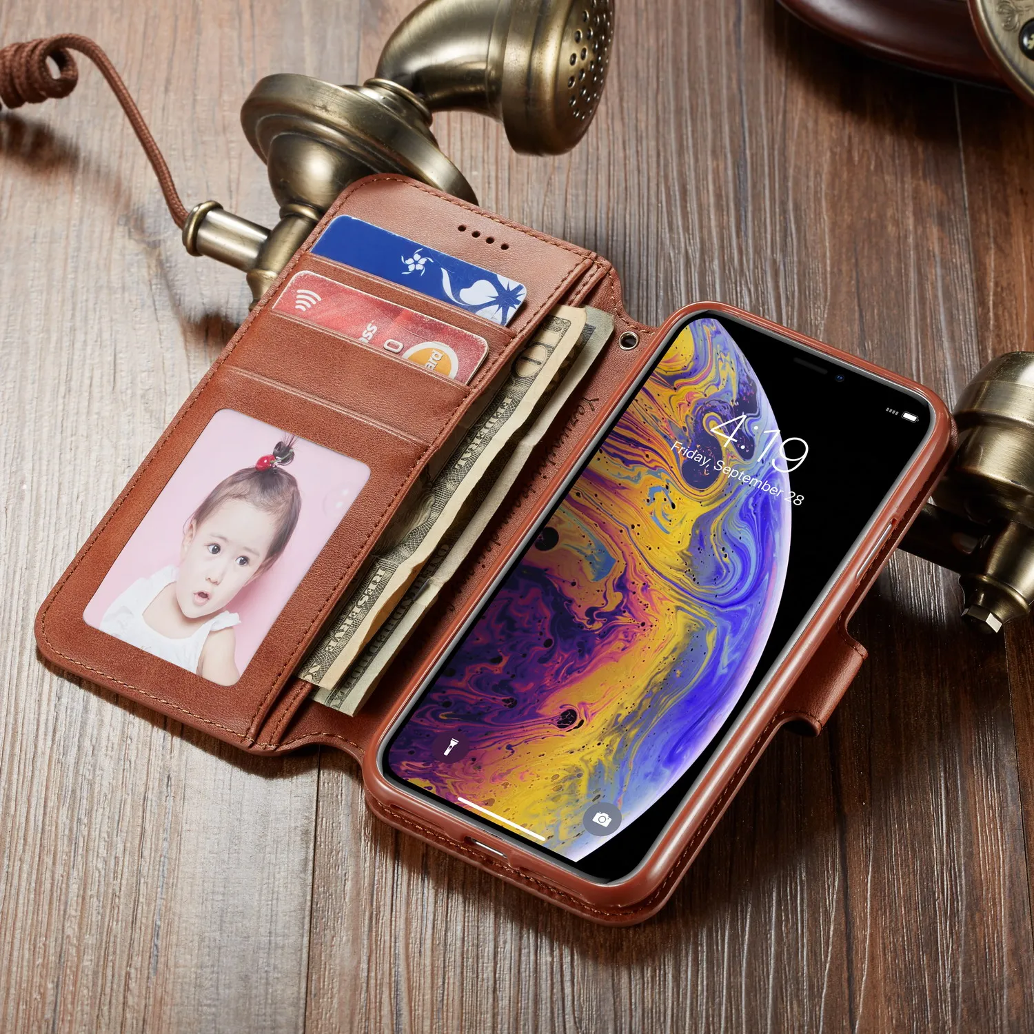 Чехол для iPhone XR X 6 s 7 8 Plus Роскошный чехол в стиле ретро с отделениями карт тонкий