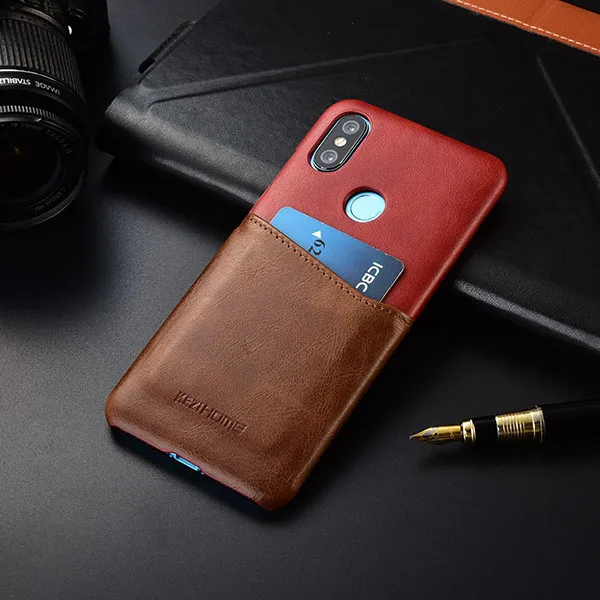 Чехол для Xiaomi Redmi Note 5 KEZiHOME, два цвета, натуральная кожа, жесткая задняя крышка для Redmi note5 Pro с карманом для карт - Цвет: coffee red