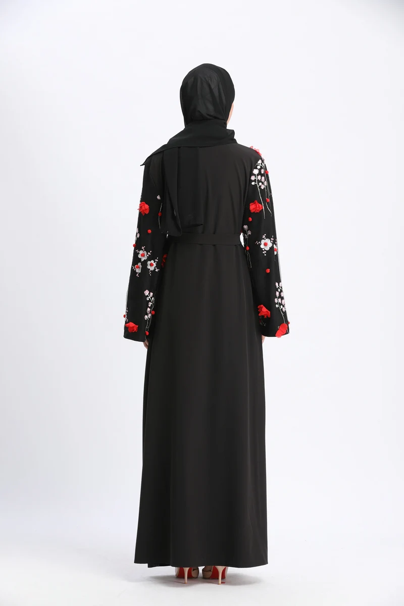 Мусульманская вышивка abaya 3D Цветочный Макси платье кардиган длинные халаты Туника кимоно Рамадан Турция Исламская одежда поклонение службы