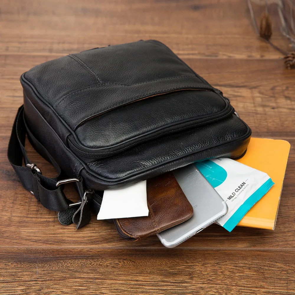 

Original Leather Male Casual Design School Shoulder Messenger Crossbody bag Fashion College 8" Tablet Satchel Student bag 333-1b