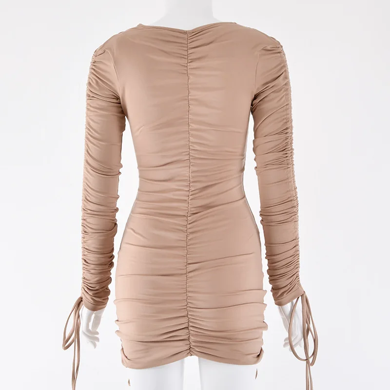 Hugcitar long sleeve V-Neck sexy mini bodycon dress autumn winter women fashion party club streetwear clothes