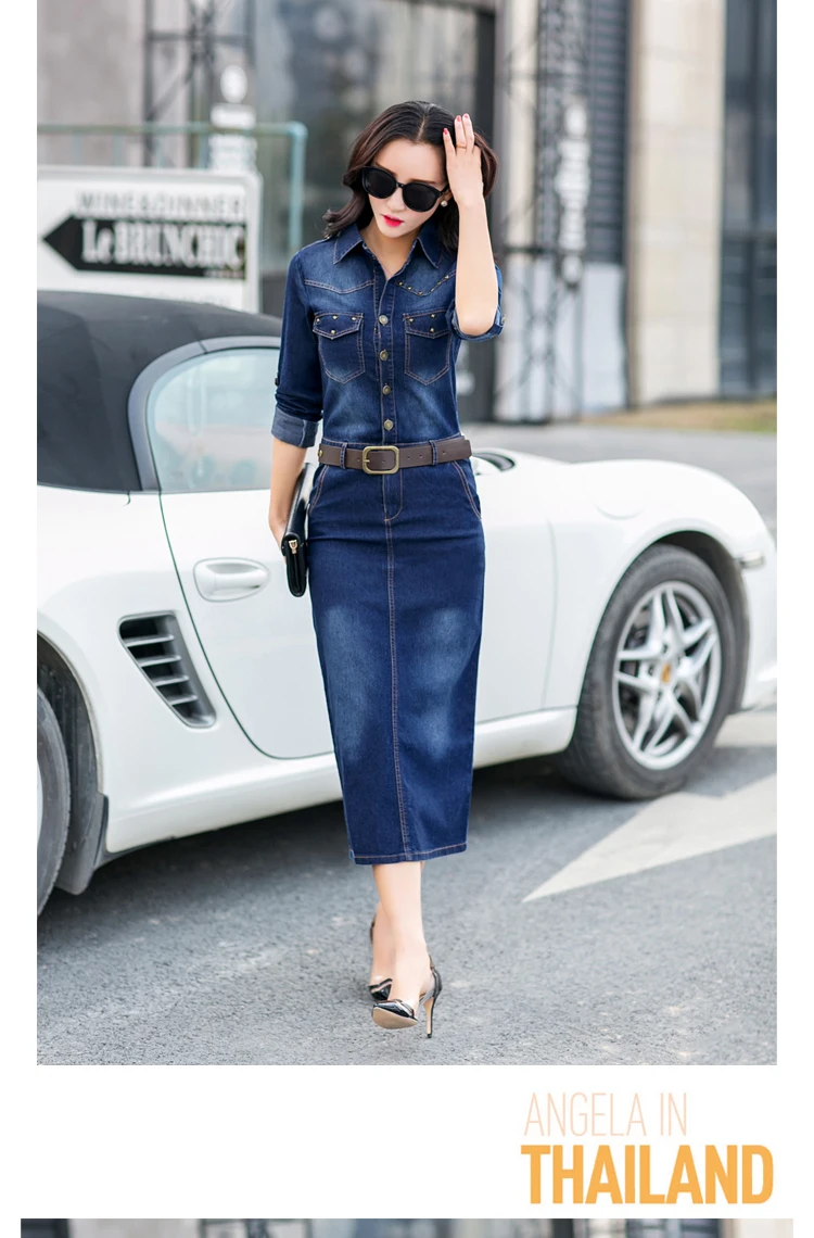 Женское джинсовое платье элегантное офисное длинное винтажное с