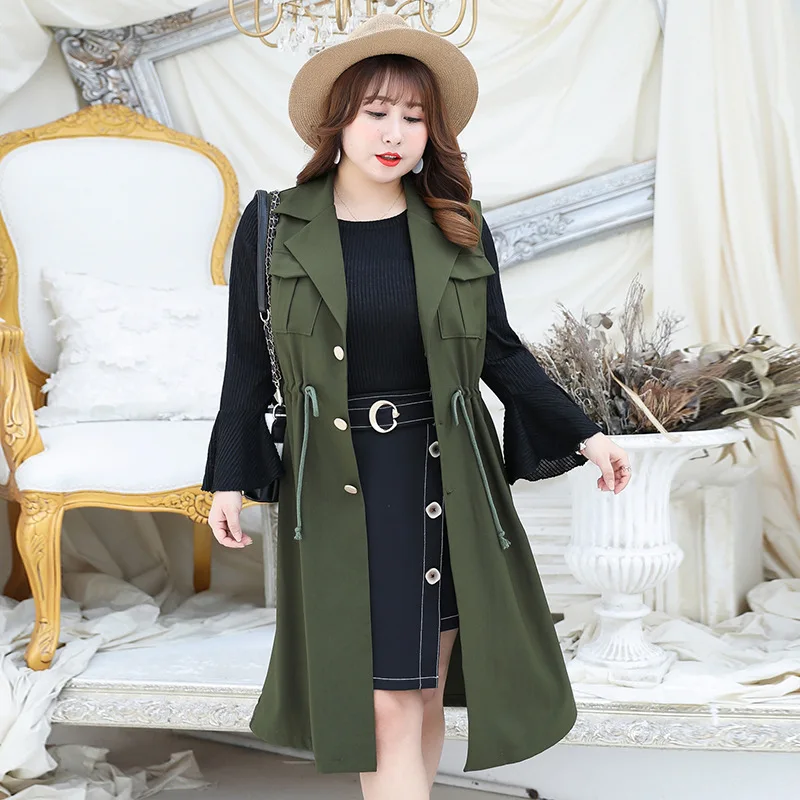 

Rlyaeiz England Style 2018 Spring Womens Vest Medium-Long Sleeveless Jacket Coat Turn-down Collar Waistcoat Vests Plus Size 4XL
