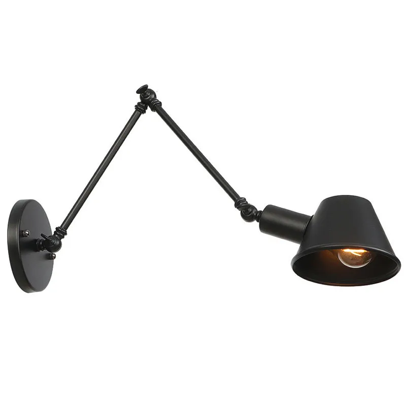Loft retro Matte Black iron shade adjustable swing arm reading wall lamps e27 led 85-265V Lights for workroom bedroom bar cafe | Освещение