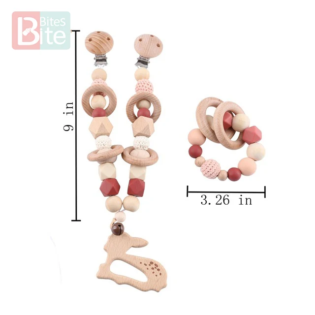 Red Set 3 1 Набор детских деревянных прорезывателей для зубов, Соска-пустышка, цепочка с зажимом, буковое кольцо для грызунов, детская погремушка для кормления, пищевая игрушка из силиконовых бусин - Цвет: Red Set 3