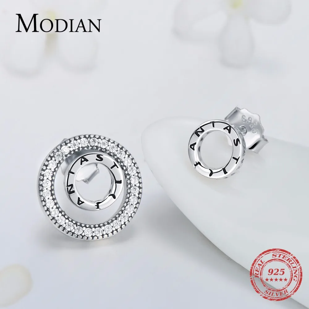 Modian новая распродажа 925 пробы серебряные фантастические двойные круглые серьги-гвоздики модные ювелирные изделия для женщин Свадебные серьги Bijoux